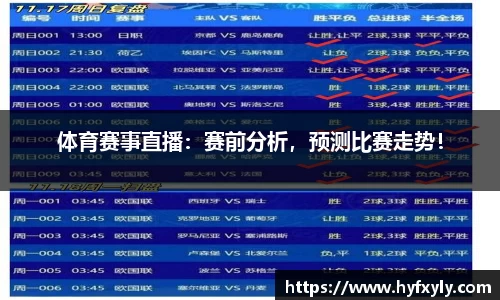 体育赛事直播：赛前分析，预测比赛走势！